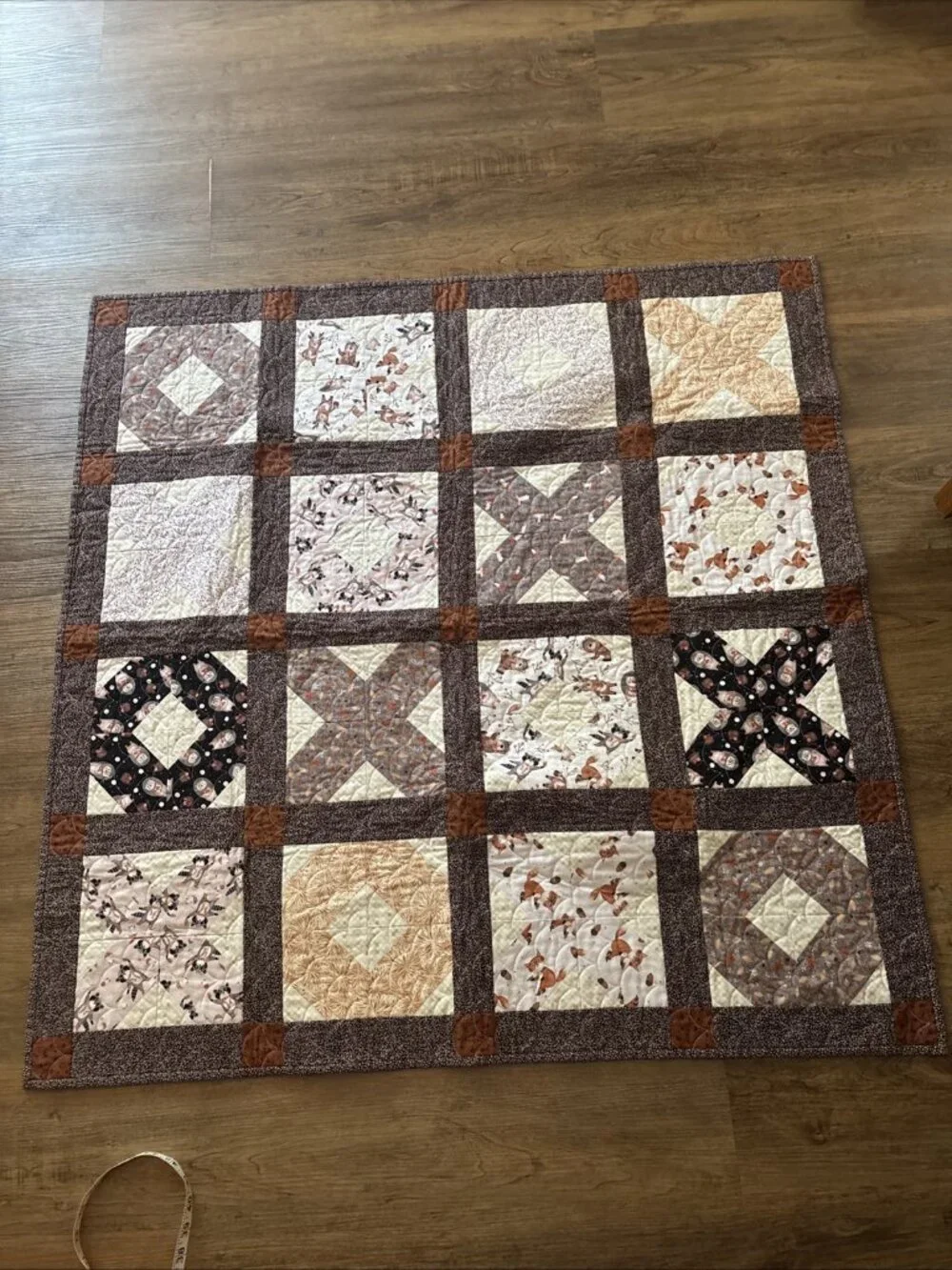 Brown Tic Tax Toe Quilt Handmade Size 42 X 42 Throw Or Nursery